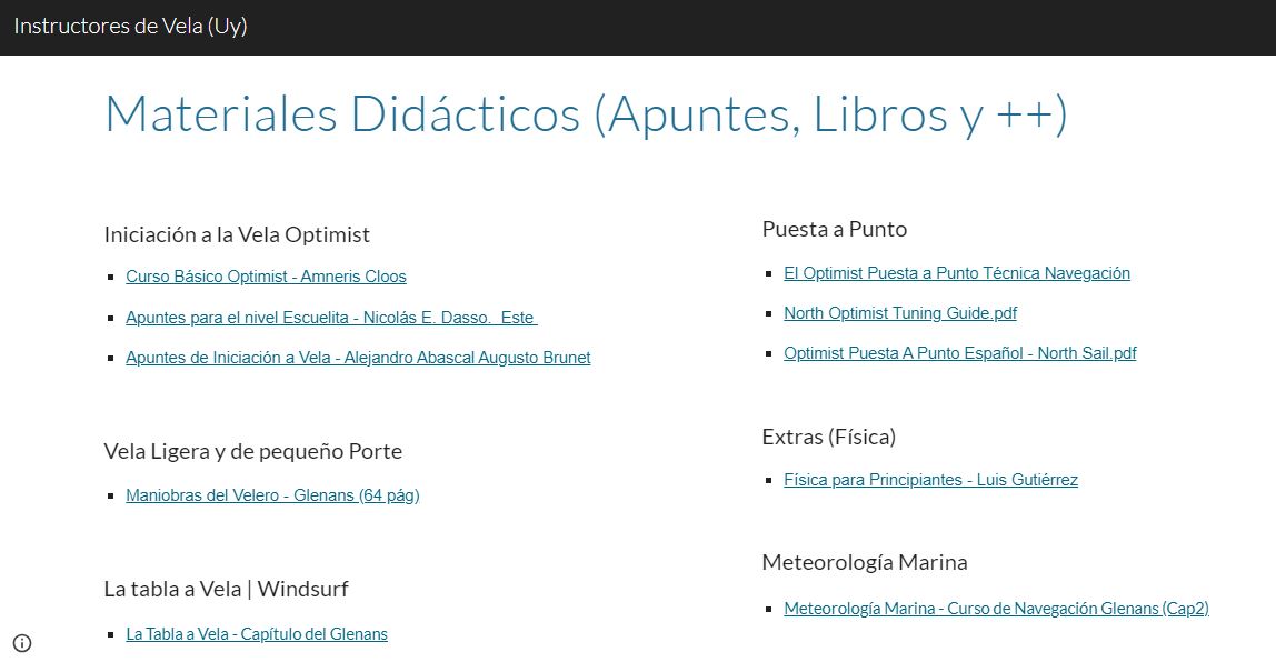 Sitio web de docencia náutica con materiales clasificados por temas